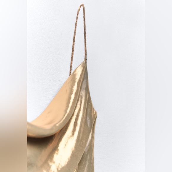 Zara Mini Dress Party Gold Lingerie Style Coctail Night Out - Picture 16 of 16